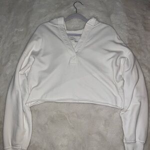 Aerie White V-Neck Cropped sweater